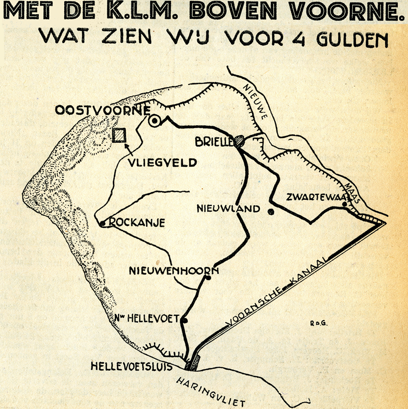 In de zomer van 1935 vonden vanaf het vliegveld van Oostvoorne diverse rondvluchten plaats. Met advertenties in de Nieuwe Brielsche Courant werd veel aandacht besteed aan de unieke mogelijkheid om Voorne vanaf boven te aanschouwen.