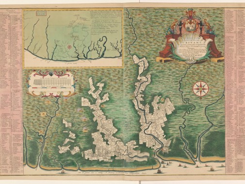 Kaart van Suriname uit 1735-1757.