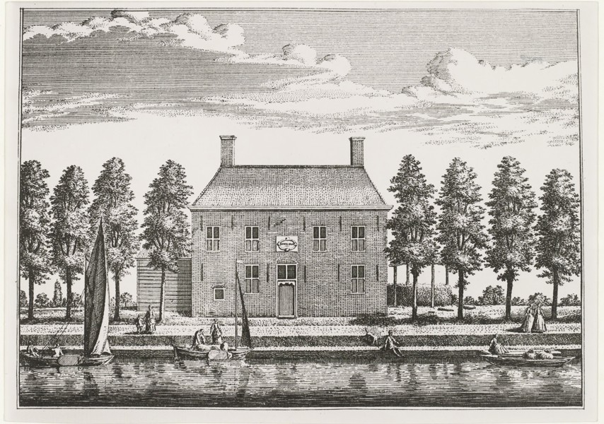 De voormalige droogmakerij-buitenplaats Uytermeer als ets opgenomen in Rynlands Fraaiste Gezichten. De ets is gemaakt door Abraham Rademaker (1675-1753). Bron: Erfgoed Leiden.