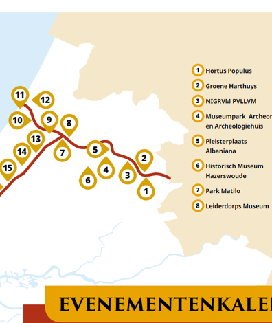 Kaarte met alle deelnemende locaties langs de Limes in Zuid-Holland