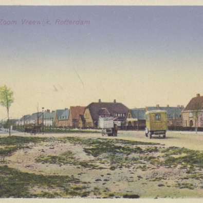 Prentbriefkaart uit 1925 met opschrift Groene Zoom Vreewijk, Rotterdam