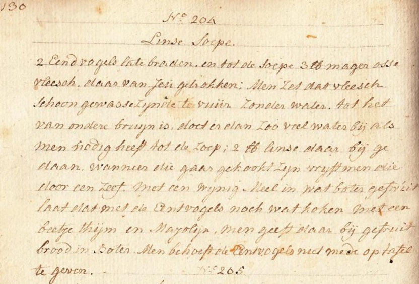 Recept voor linzensoep uit het kookschrift van Claartje van Haeften 