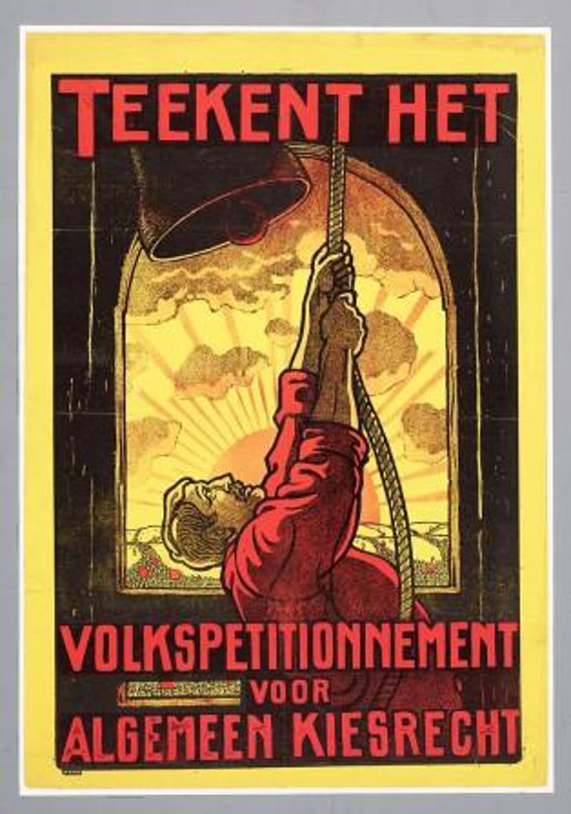 De SDAP strijdt ook voor een kieswetwijziging, maar zet vooral in op algemeen kiesrecht voor alle inkomensklassen, 1911. (Collectie: Internationaal Instituut voor Sociale Geschiedenis) 