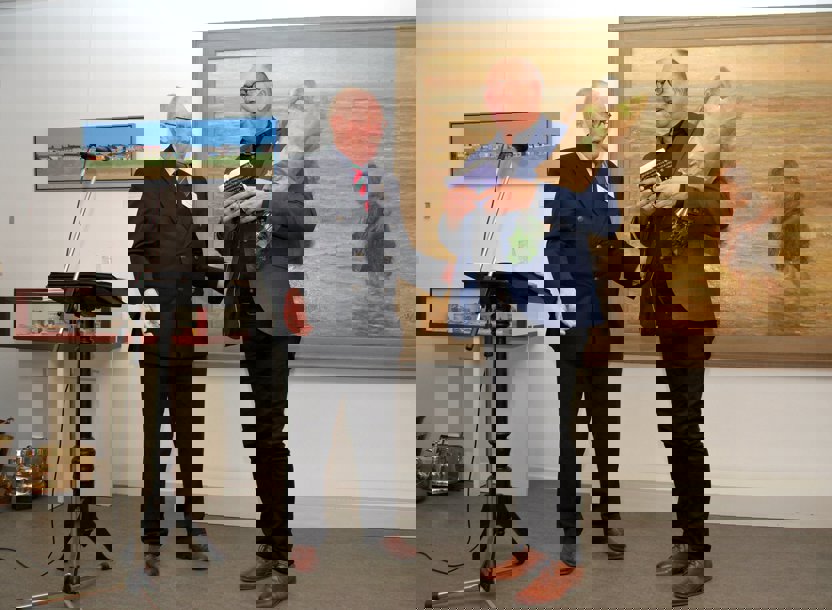 Wim Bleijie (links) en Cor Smit (rechts) bij het eerste lustrum in 2019, Rijnlandse Geschiedenis