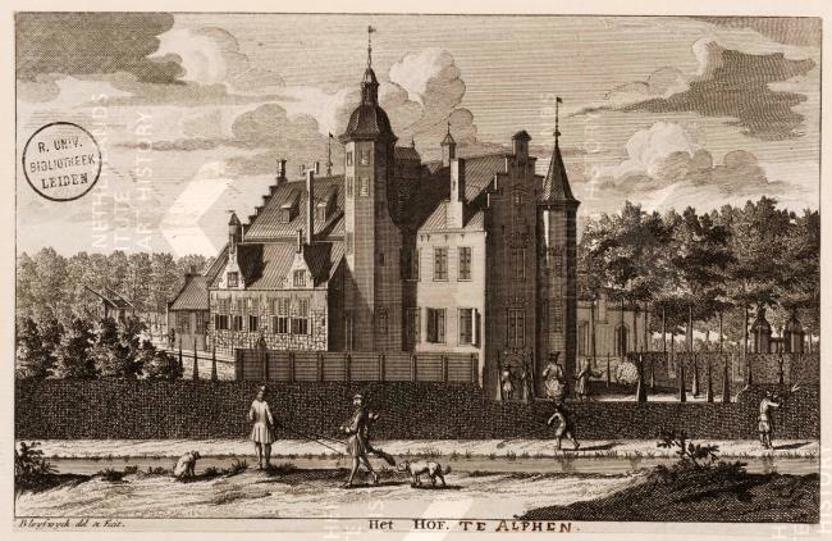 Hof van Alfen door François van Bleyswijck, 1714 (Universiteitsbibliotheek Leiden).
