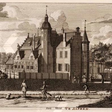 Hof van Alfen door François van Bleyswijck, 1714 (Universiteitsbibliotheek Leiden).