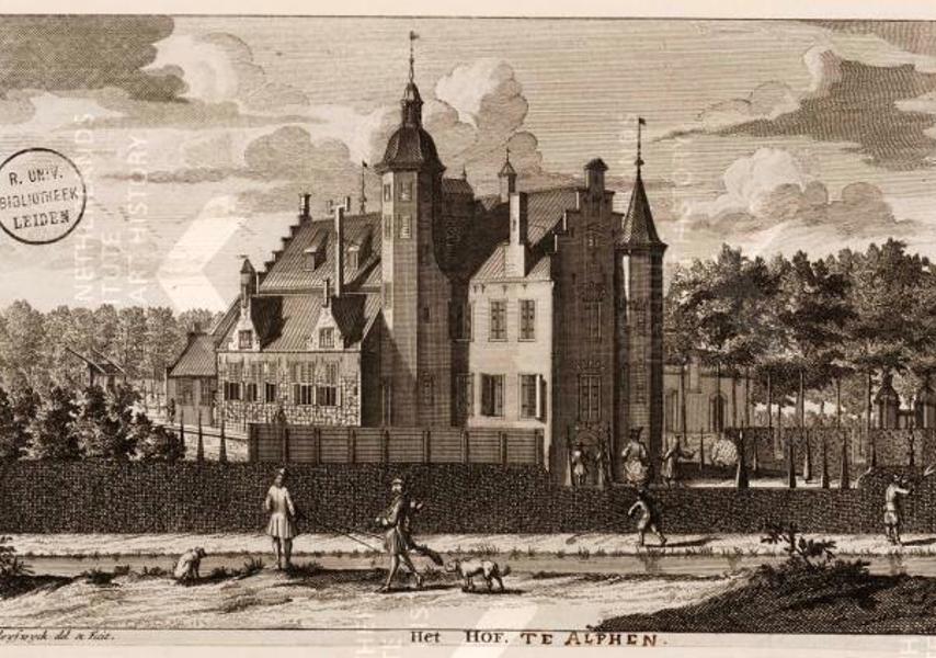 Hof van Alfen door François van Bleyswijck, 1714 (Universiteitsbibliotheek Leiden).