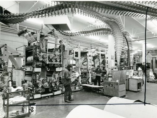De nieuwe rotatiehal van Drukkerij Van der Drift (foto: Aad van der Drift, ca. 1971)