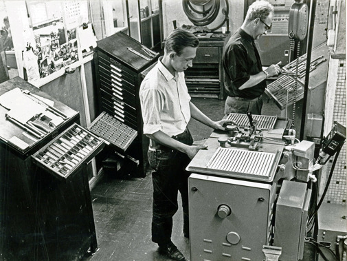 De zetterij van Drukkerij Van der Drift (foto: Aad van der Drift, ca. 1960)
