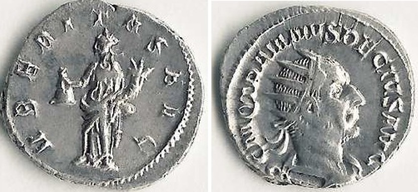 Trajanus Decius, ter ere van wie de laatste Haagse mijlpaal werd opgericht, was een van de vele derde-eeuwse Romeinse keizers die kort regeerde en een gewelddadig aan zijn einde kwam. Niet lang na zijn dood in 251 werd onder een van zijn opvolgers het Zuid-Hollandse deel van de Rijngrens opgegeven. (Collectie: Rob de Graaf)
