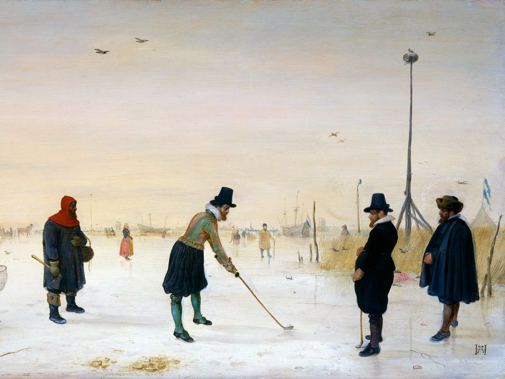 Schilderij met kolfspelers op ijs