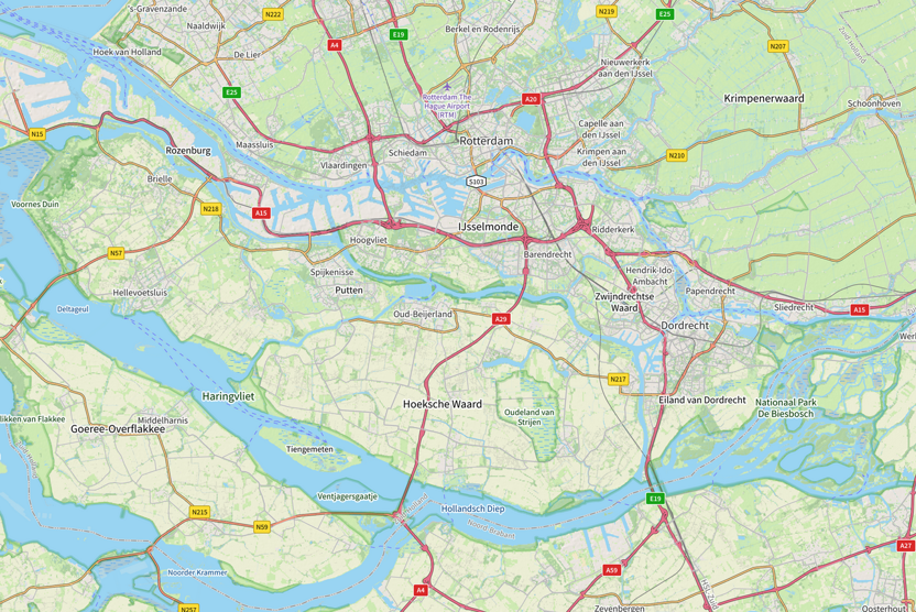 Kaart van het huidige eiland IJsselmonde.