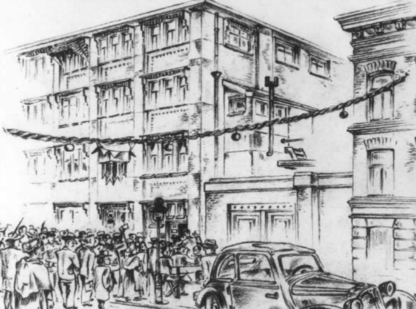 Tekening van het Haagse Evacuatiebureau (het 