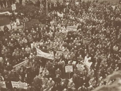 Stoet demonstranten op weg naar het centrum van Gorinchem. (Foto: ANP) 