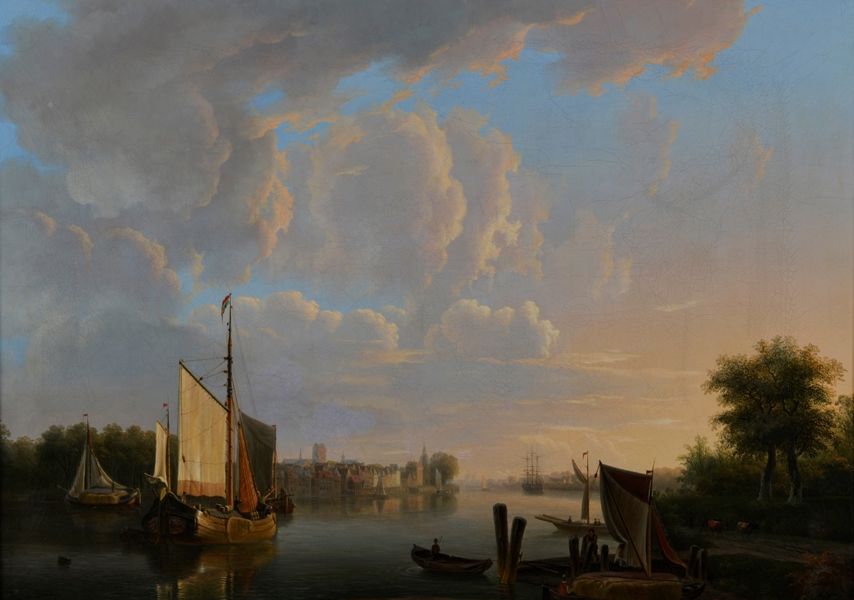 Willem de Klerk, Gezicht op Dordrecht vanaf het Papendrechtse Veer (ca. 1850), Dordrechts Museum
