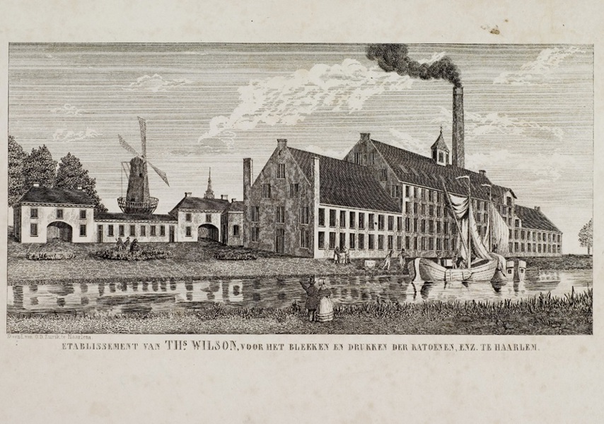 De katoenblekerij en – drukkerij van Thomas Wilson, 1840 (Noord-Hollands Archief). 