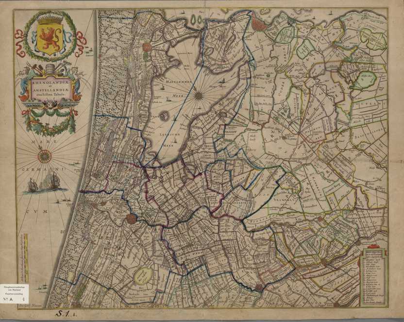 Kaart van Rijnland en de omliggende waterschappen door Willem Jansz. Blaeu, 1662. Collectie van Hoogheemraadschap van Rijnland (Leiden), A0004